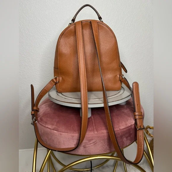 kate spade Brown Pebbled Leather Backpack with Front Zip Kate Spade New York Leila Medium Flap Leather Backpack Warm  main image 3